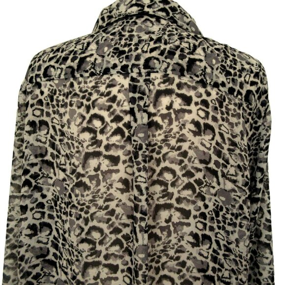 Two by Vince Camuto Cheetah Print Hi-Low Semi Sheer Long Sleeve Blouse Sz Large - Picture 5 of 7